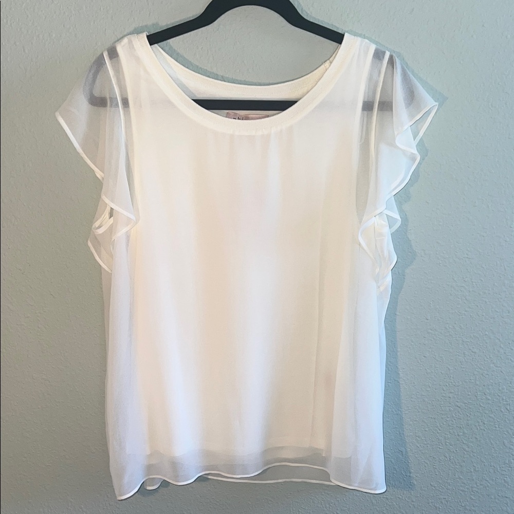 Philosophy Sheer White Flutter Sleeve Blouse
